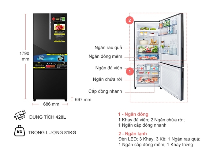 Tủ lạnh Panasonic Inverter 420 lít NR-BX471WGKV