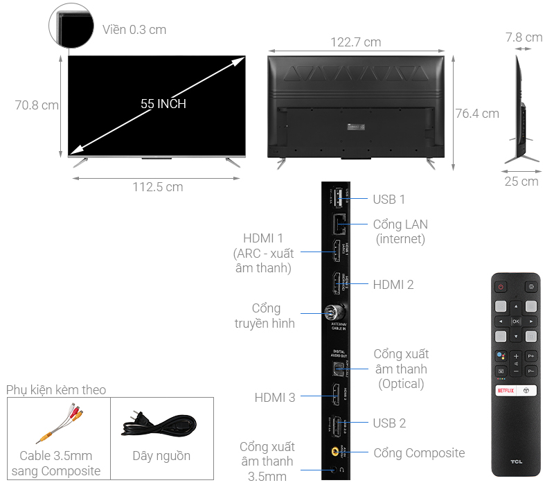 Thiết kế hiện đại - Android Tivi TCL 4K 55 inch 55P715